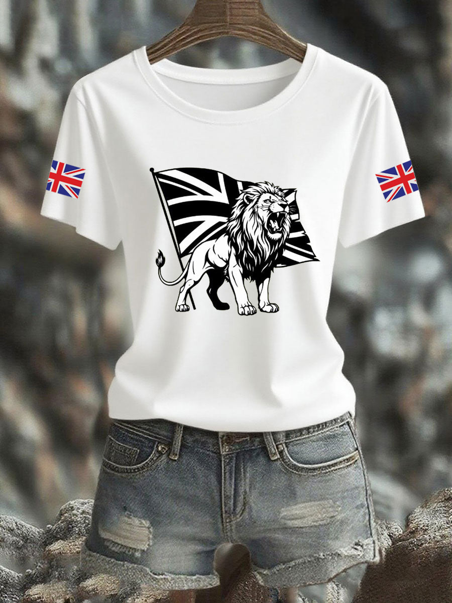 Women's Vintage England Flag Lion Printed T-shirt