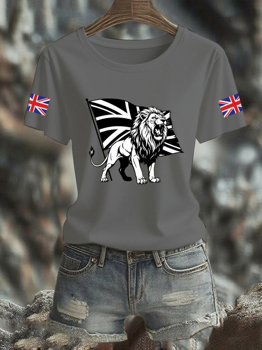 Women's Vintage England Flag Lion Printed T-shirt