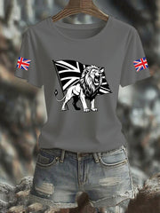 Women's Vintage England Flag Lion Printed T-shirt