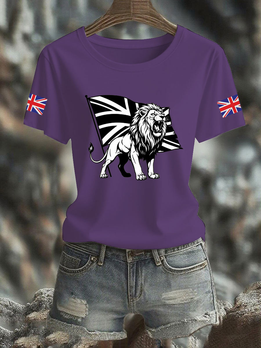 Women's Vintage England Flag Lion Printed T-shirt