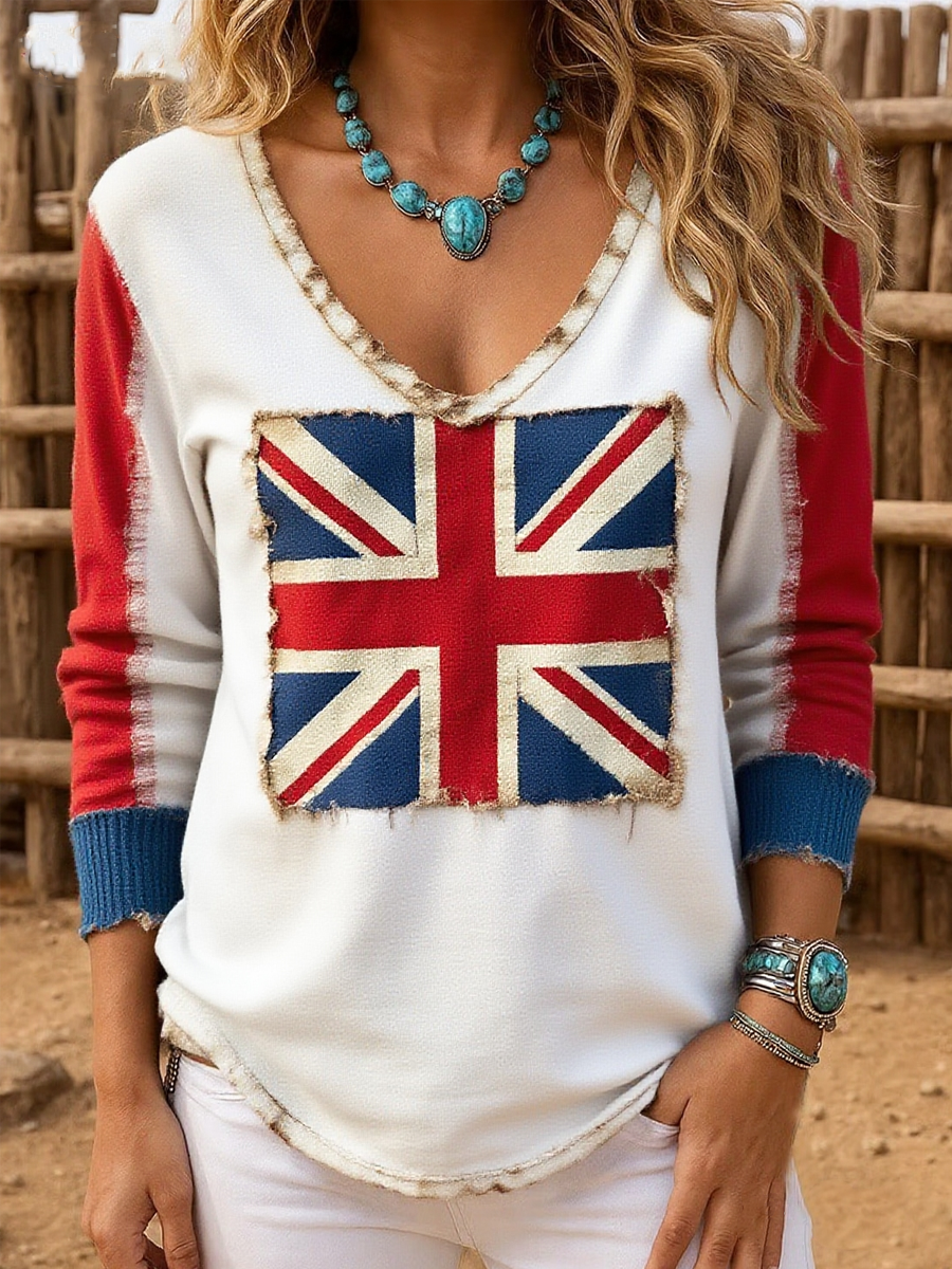 Damen-Tops mit Patchwork-Print und britischer Flagge