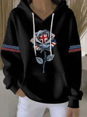 Damen-Hoodie im britischen Stil aus Denim-Imitat mit Strass- und Heißnagel-Print