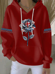 Damen-Hoodie im britischen Stil aus Denim-Imitat mit Strass- und Heißnagel-Print