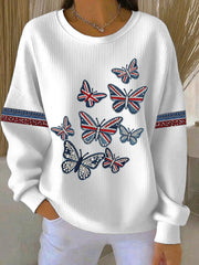 Lässiges Sweatshirt im britischen Stil für Damen, Denim-Imitation, Strass- und Heißnagel-Print