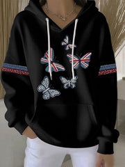 Damen-Hoodie im britischen Stil aus Denim-Imitat mit Strass- und Heißnagel-Print