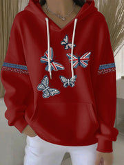 Damen-Hoodie im britischen Stil aus Denim-Imitat mit Strass- und Heißnagel-Print