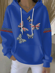 Damen-Hoodie im britischen Stil aus Denim-Imitat mit Strass- und Heißnagel-Print