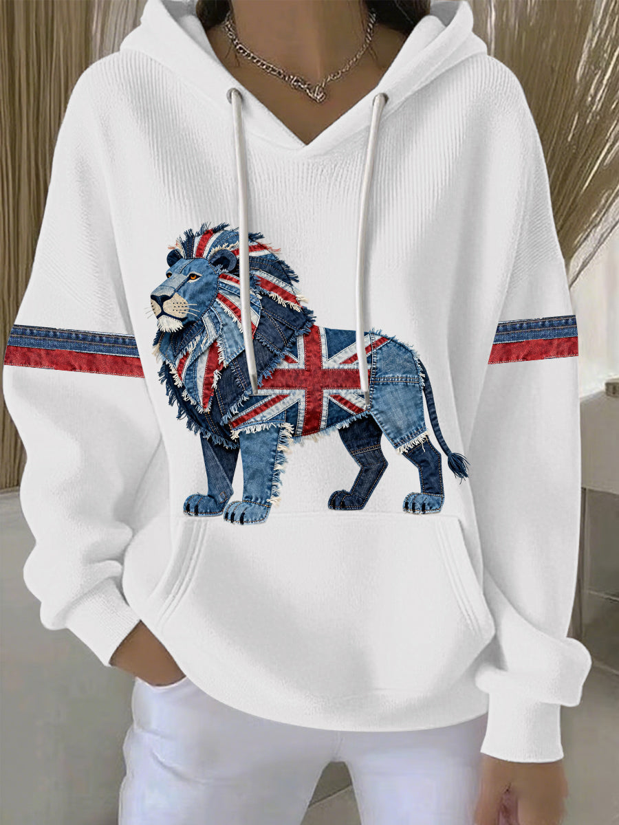 Britischer Damen-Hoodie mit Denim-Print