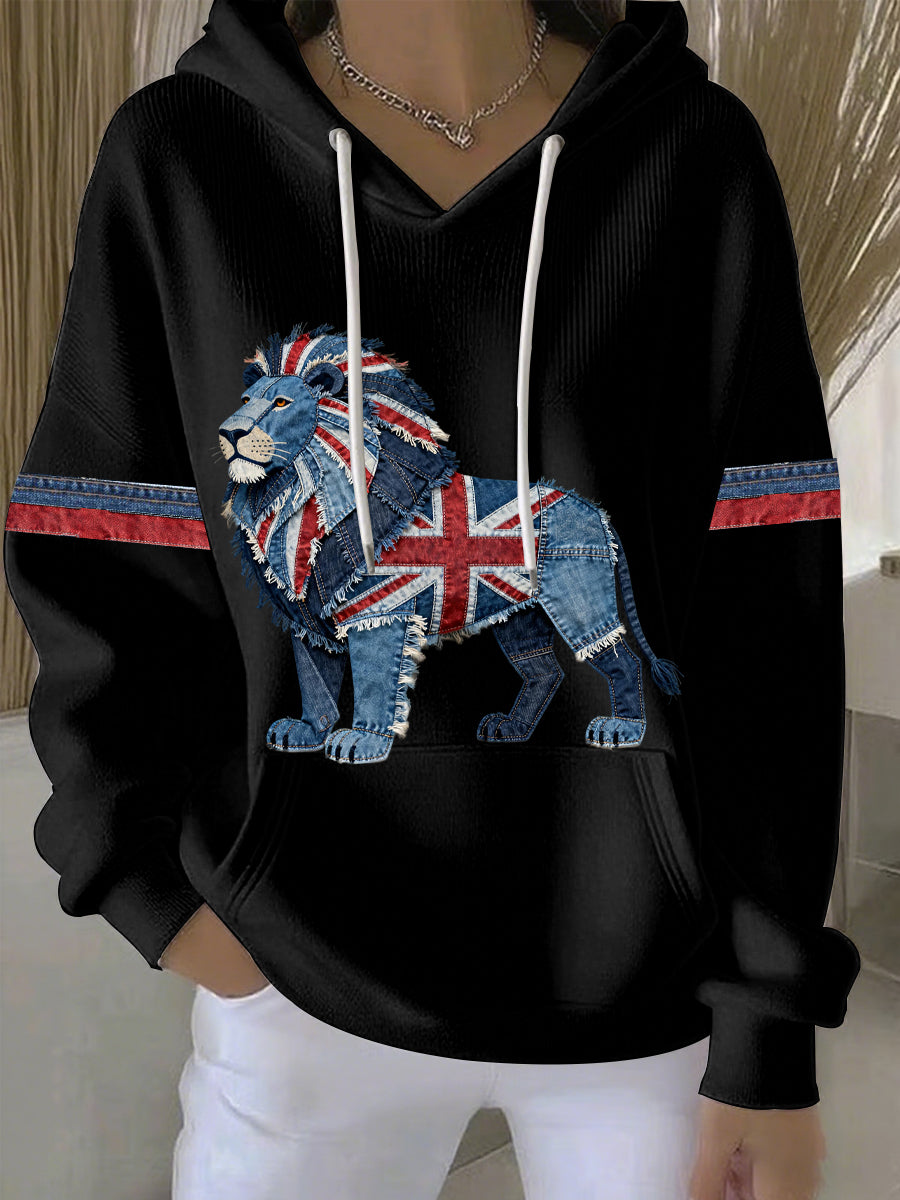 Britischer Damen-Hoodie mit Denim-Print