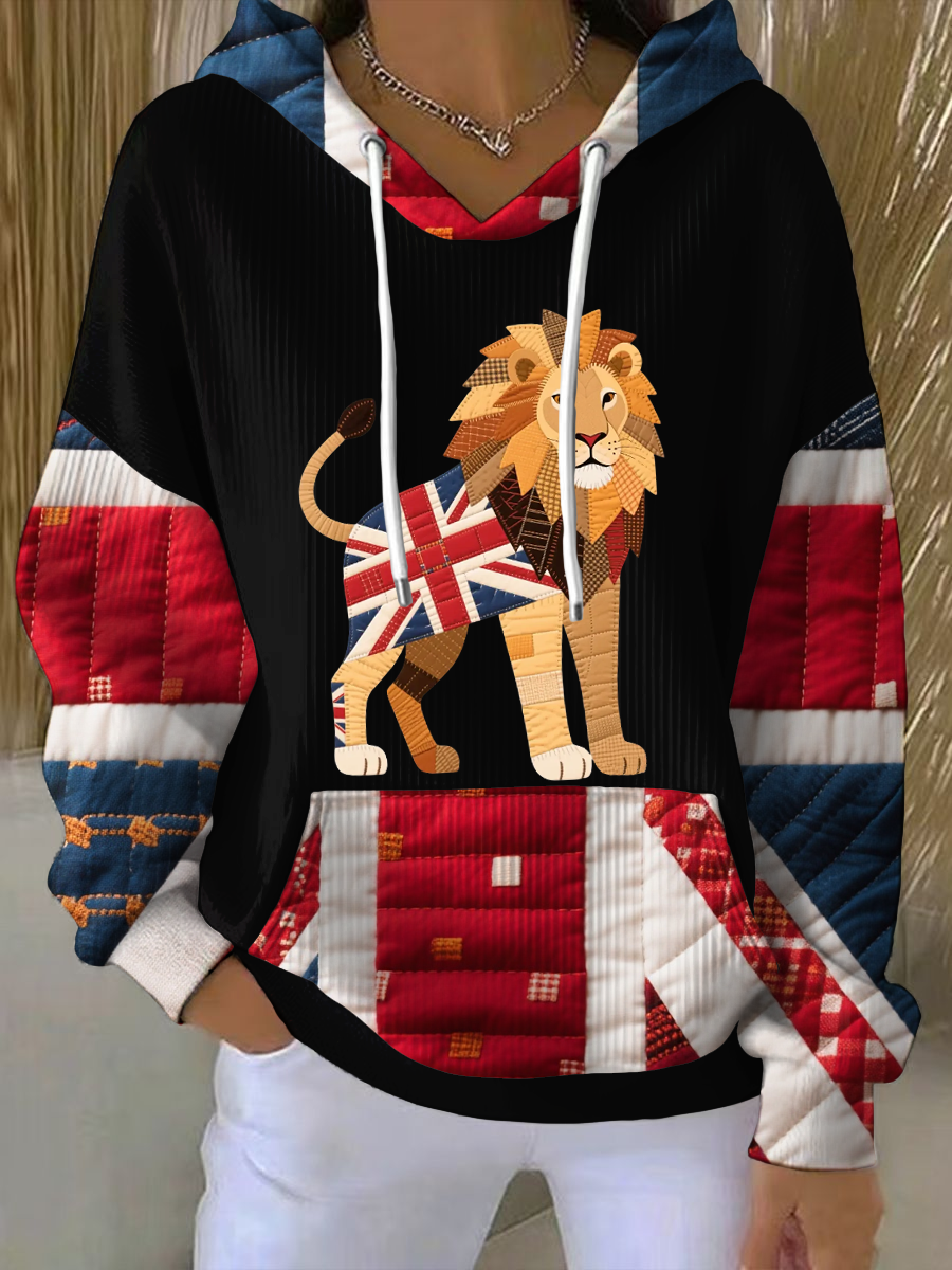 Britische Patchwork-Tops mit Löwenmuster für Damen