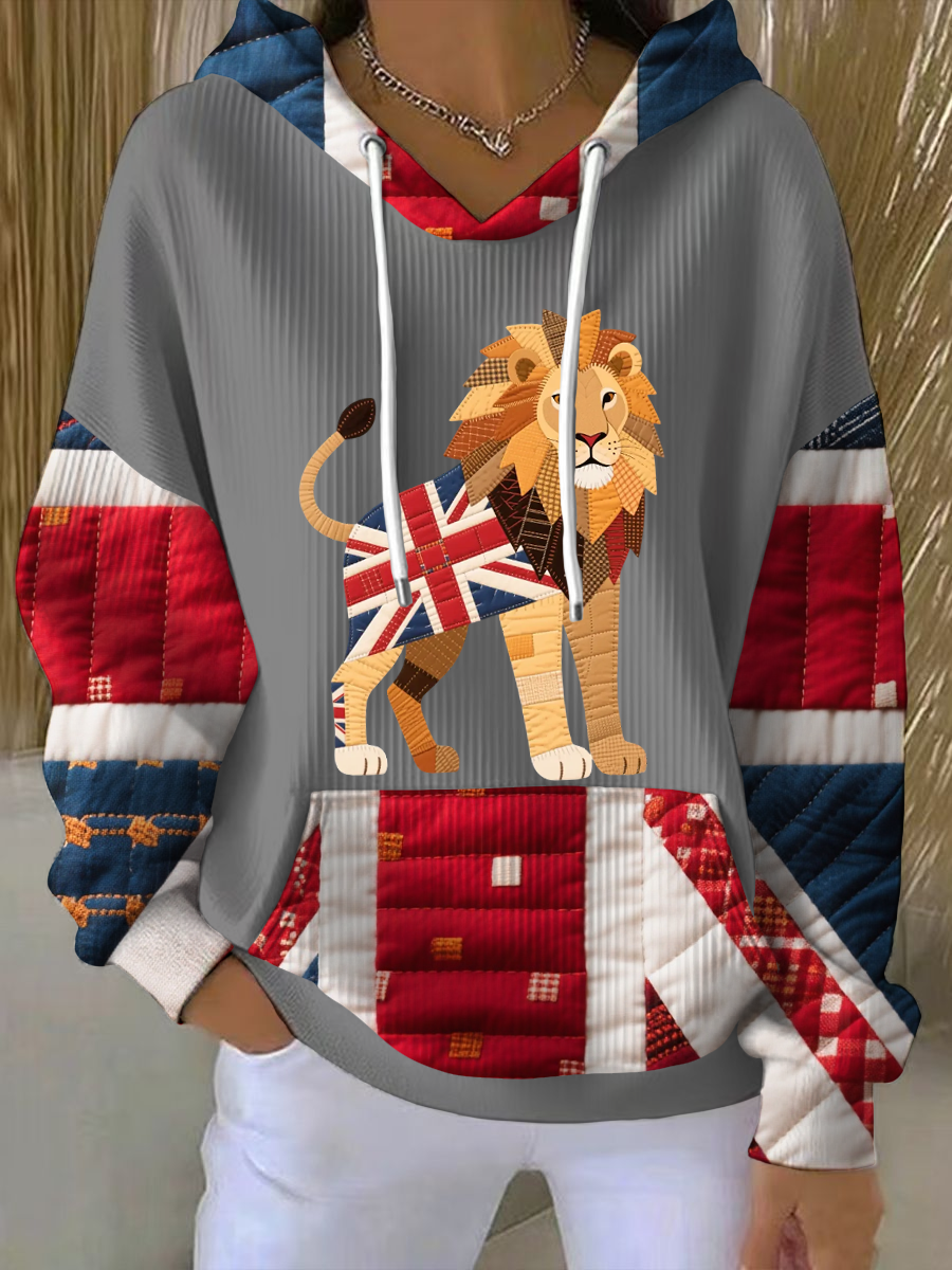 Britische Patchwork-Tops mit Löwenmuster für Damen