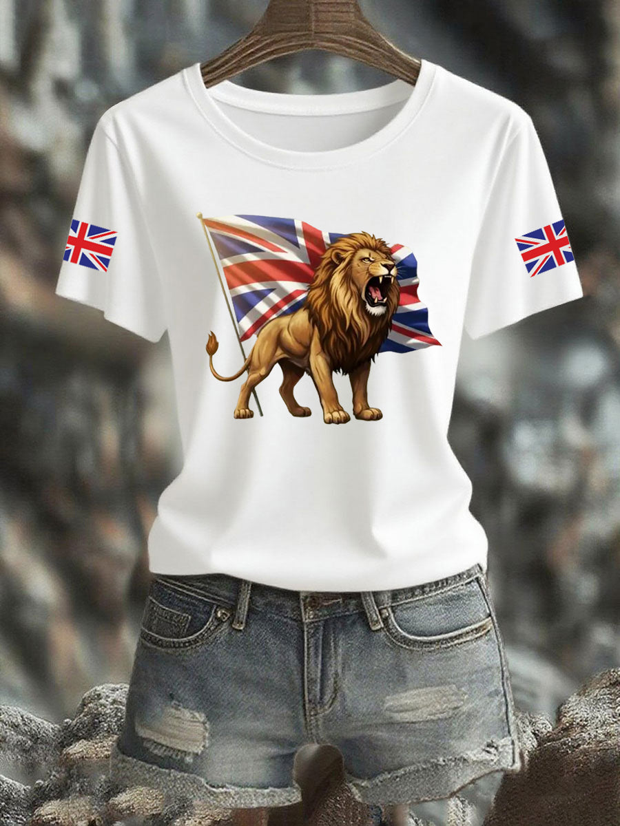 Women's Vintage England Flag Lion Printed T-shirt