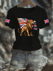 Women's Vintage England Flag Lion Printed T-shirt