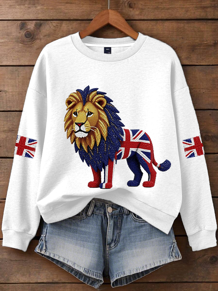 Britisches Damen-Sweatshirt mit Imitationsdiamantenmuster und Print (Regular-Passform)