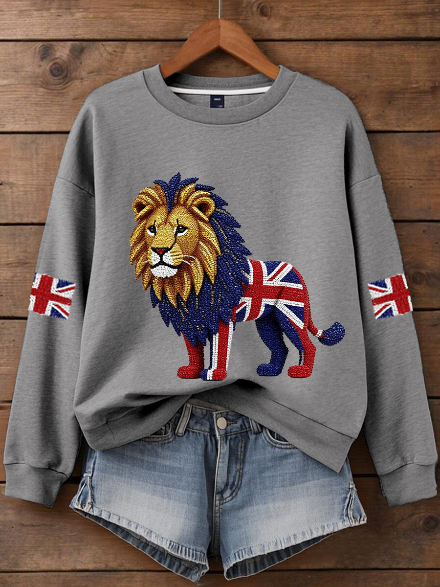 Britisches Damen-Sweatshirt mit Imitationsdiamantenmuster und Print (Regular-Passform)