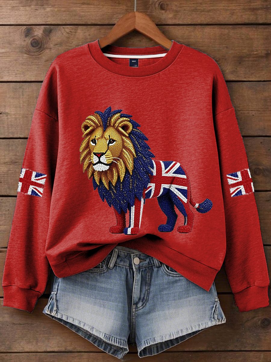 Britisches Damen-Sweatshirt mit Imitationsdiamantenmuster und Print (Regular-Passform)
