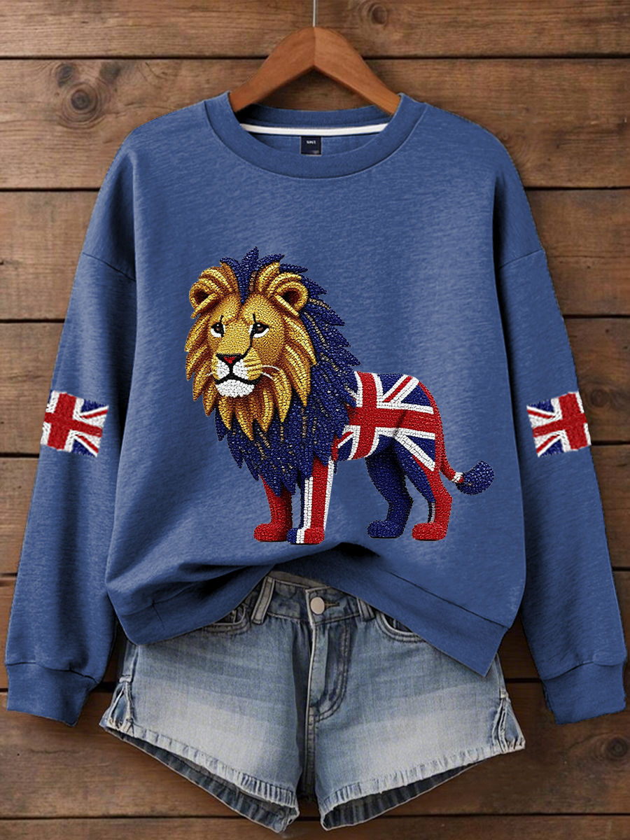 Britisches Damen-Sweatshirt mit Imitationsdiamantenmuster und Print (Regular-Passform)