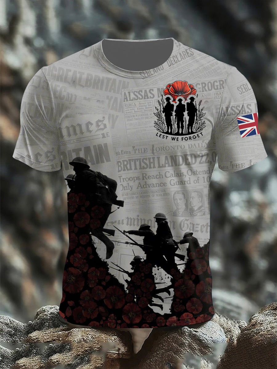 Kurzarm-T-Shirt für Herren zum Gedenktag „Damit wir nicht vergessen“.