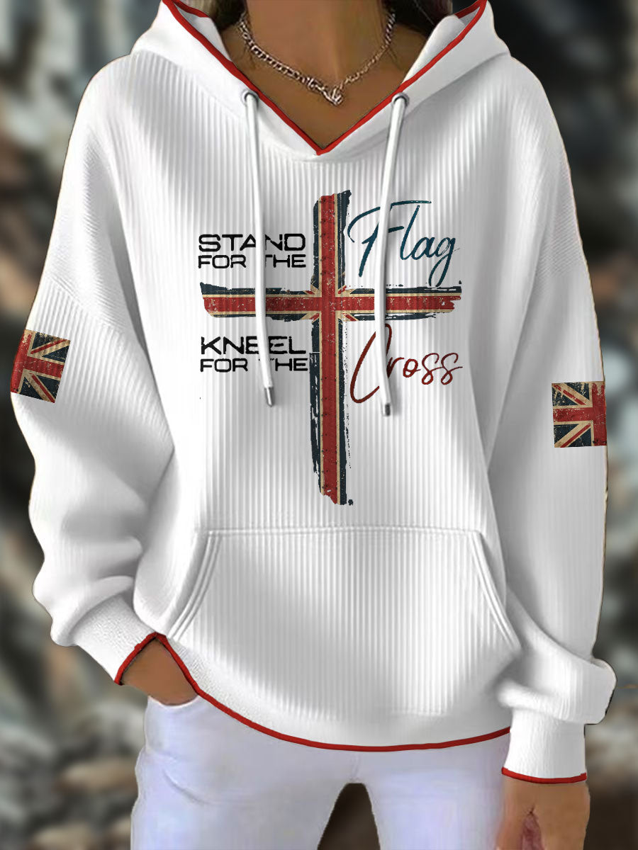 Damen-Hoodie mit Aufdruck „Stand For The Flag / Kneel For The Cross“ (UK-Flagge, Glaube)