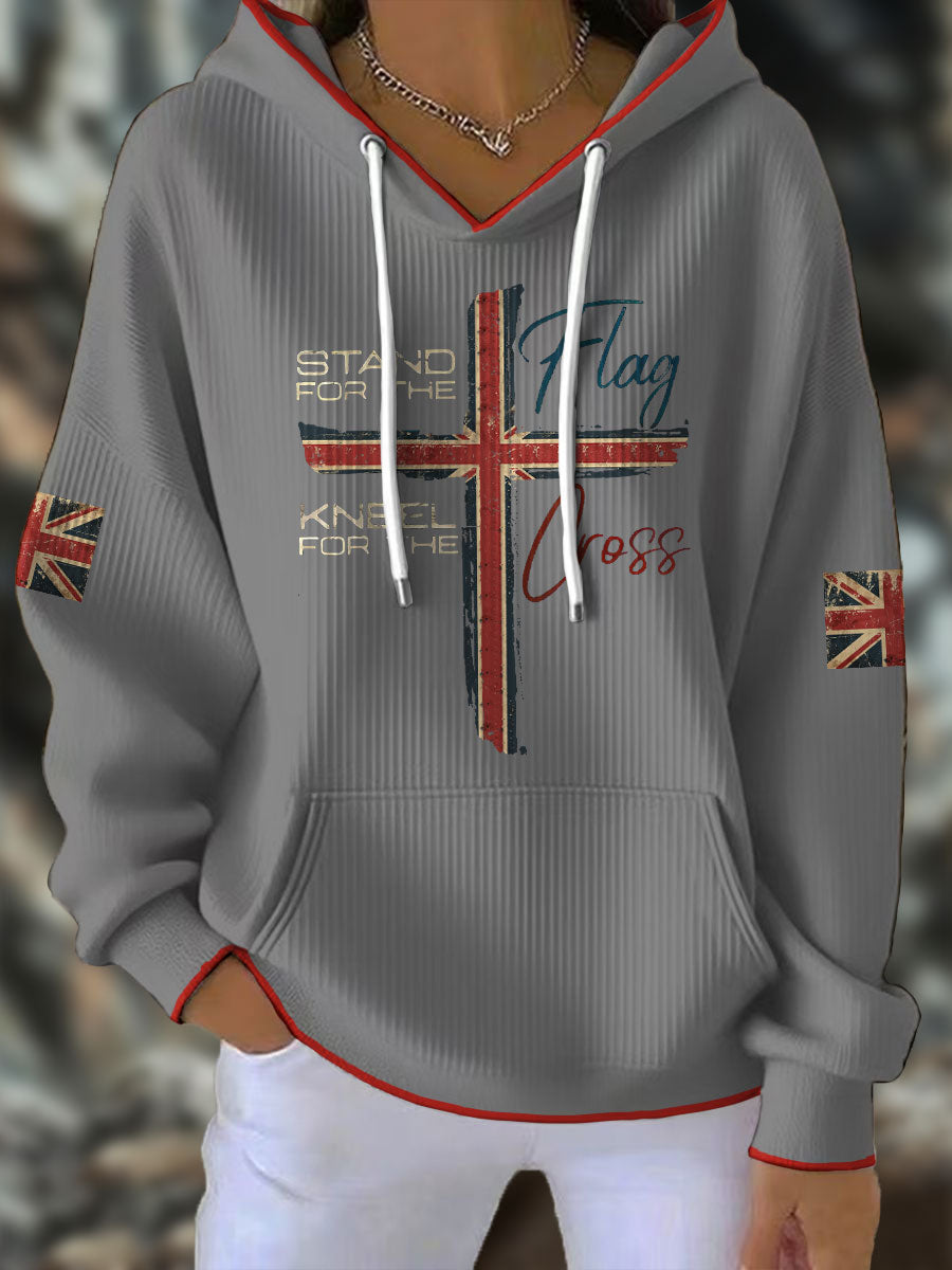 Damen-Hoodie mit Aufdruck „Stand For The Flag / Kneel For The Cross“ (UK-Flagge, Glaube)