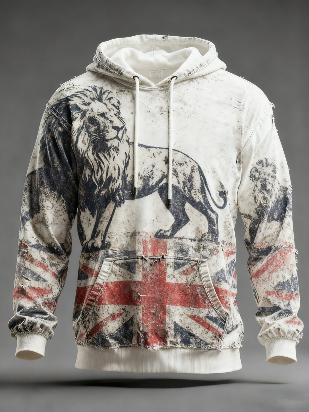 Men's Vintage England Flag Lion Printed Hoodie