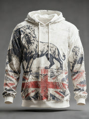 Men's Vintage England Flag Lion Printed Hoodie