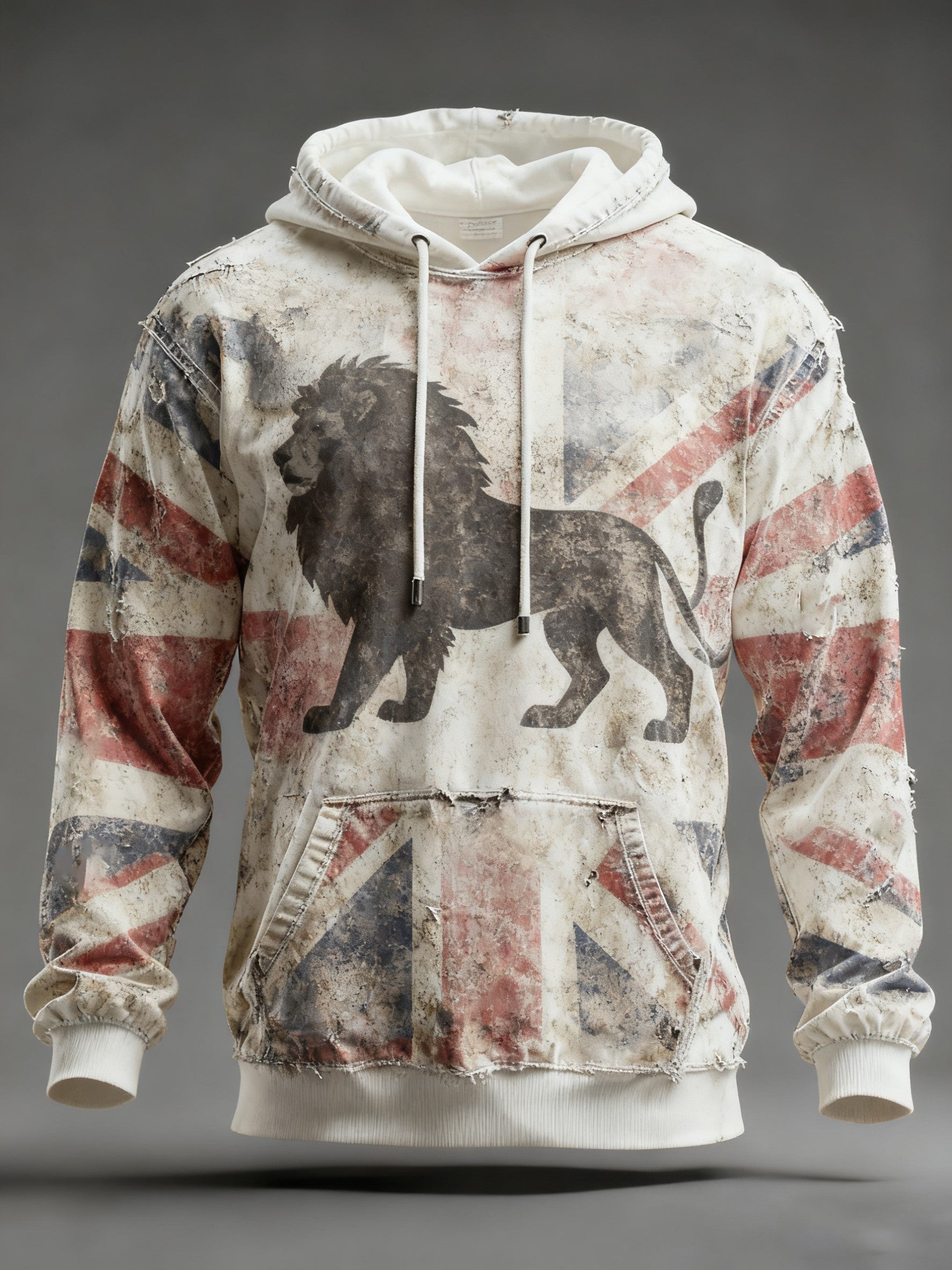 Men's Vintage England Flag Lion Printed Hoodie