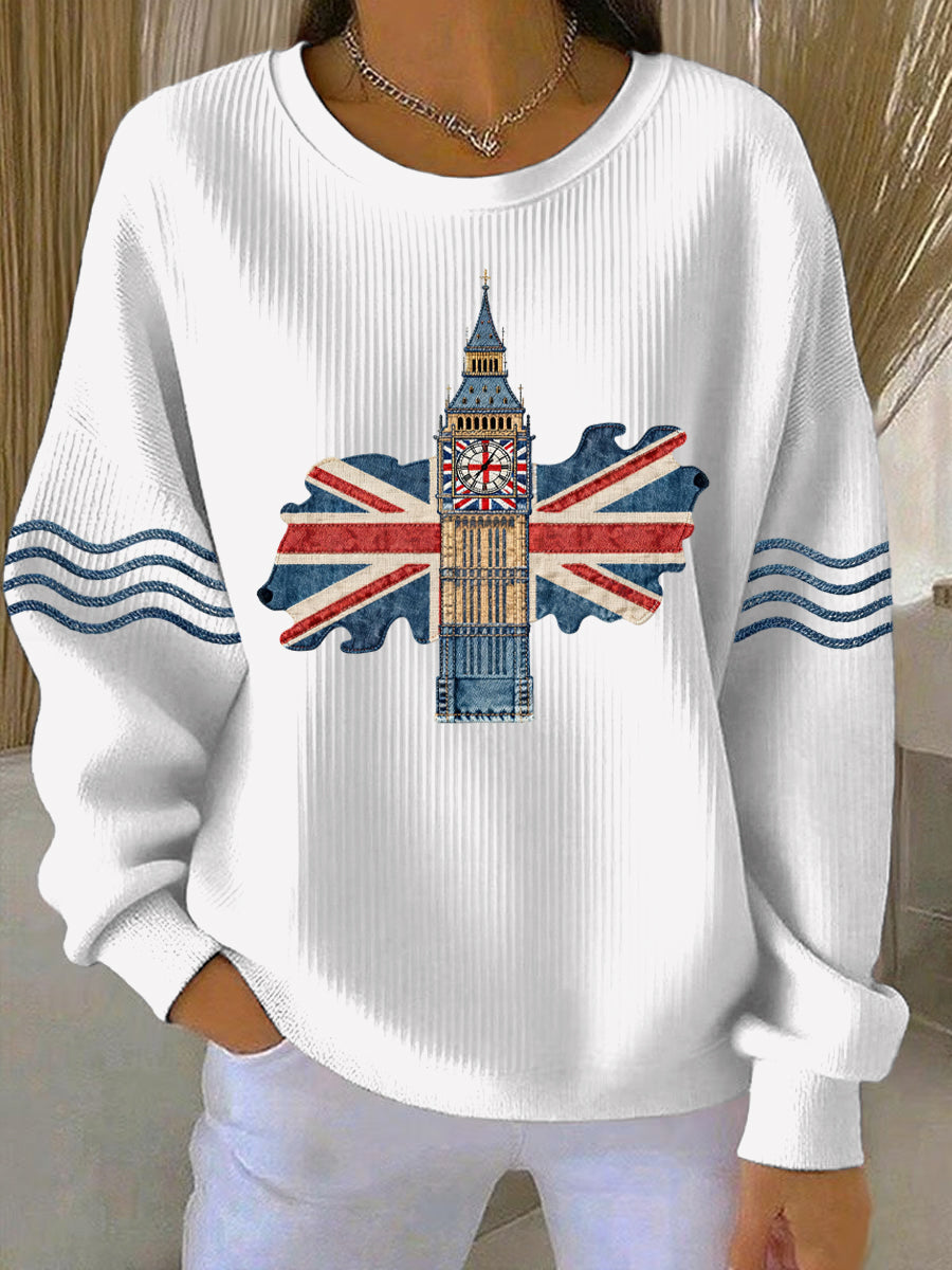 Damen-Sweatshirt im britischen Stil mit Print, lässig und bequem