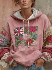Damen-Hoodie mit Union-Jack- und Rosenmuster