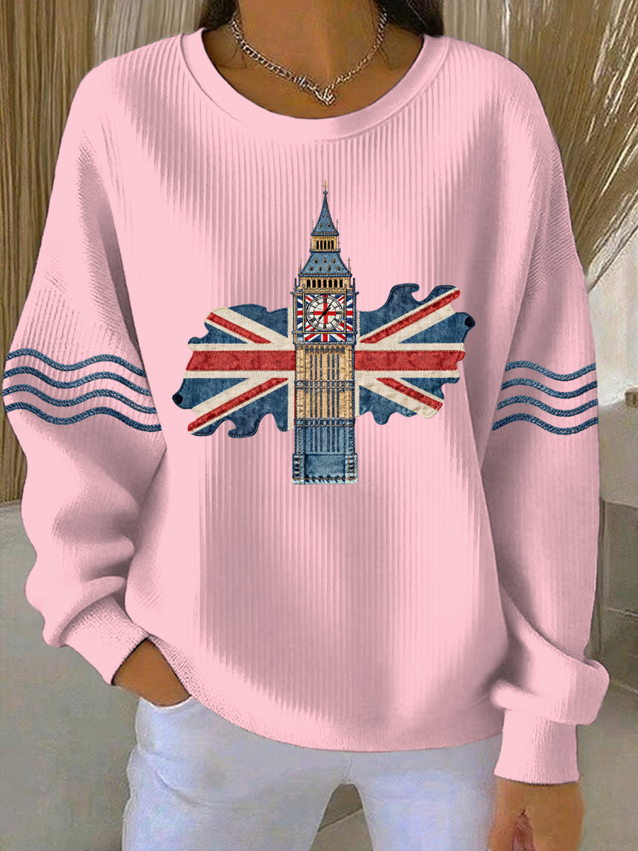 Damen-Sweatshirt im britischen Stil mit Print, lässig und bequem