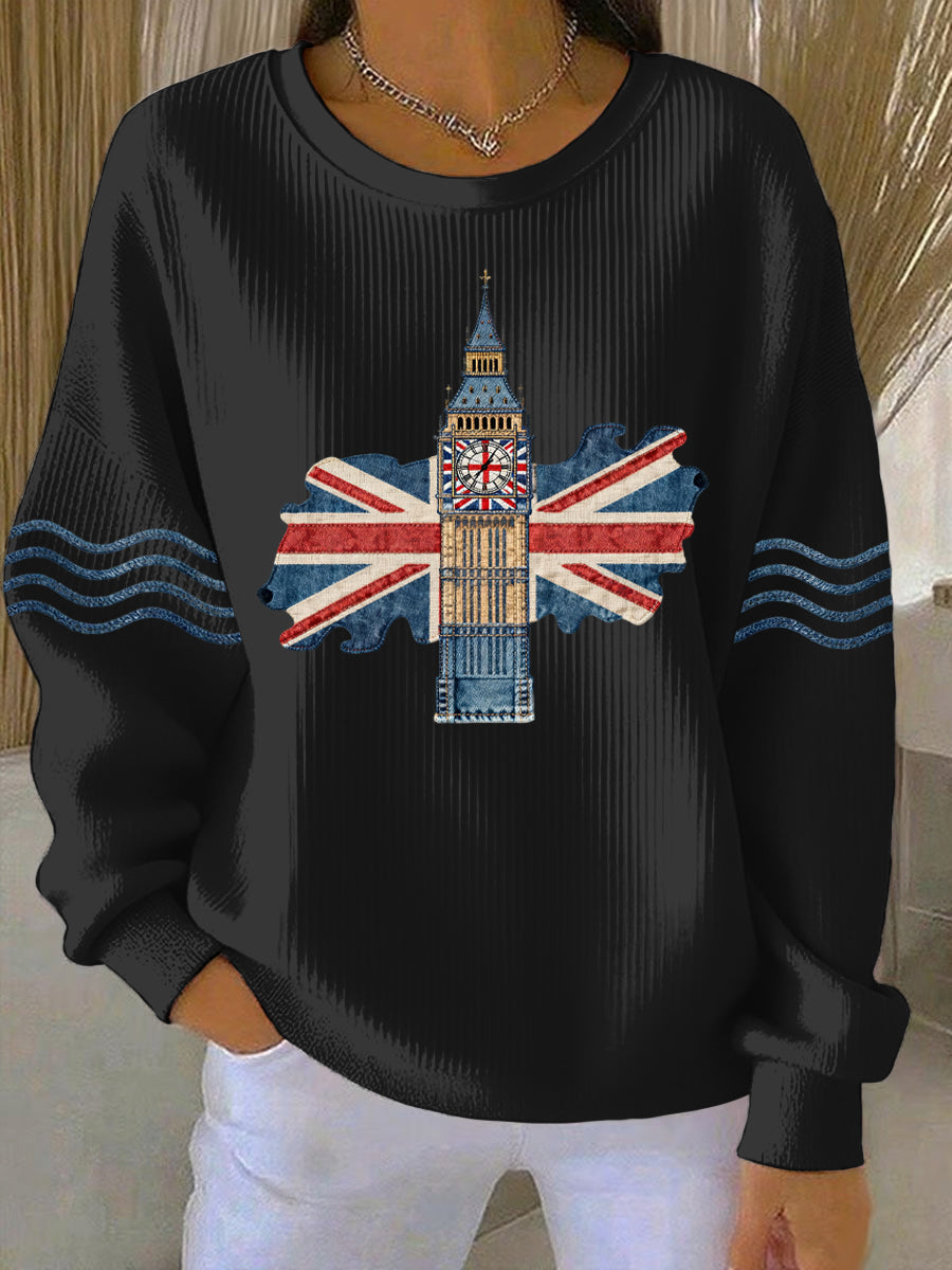 Damen-Sweatshirt im britischen Stil mit Print, lässig und bequem