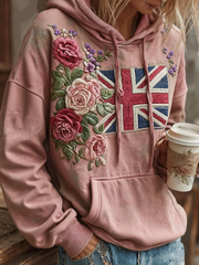 Damen-Hoodie mit britischer Flagge und Blumen