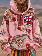 Damen-Hoodie mit britischer Flagge und Blumen