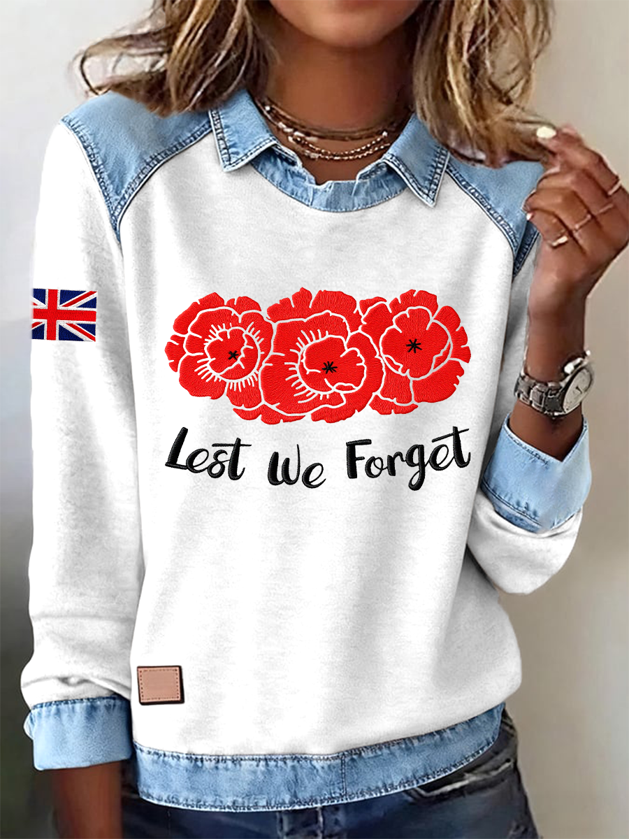 Langarmshirt mit Aufdruck zum Gedenktag der Frauen: „Lest We Forge“