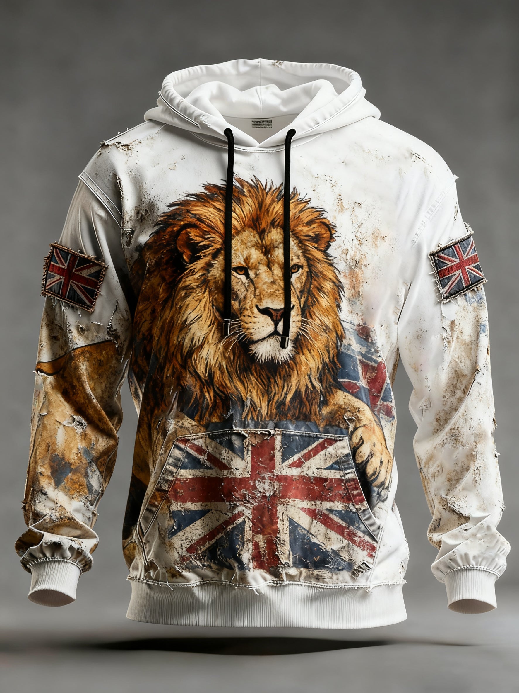 Men's Vintage England Flag Lion Printed Hoodie