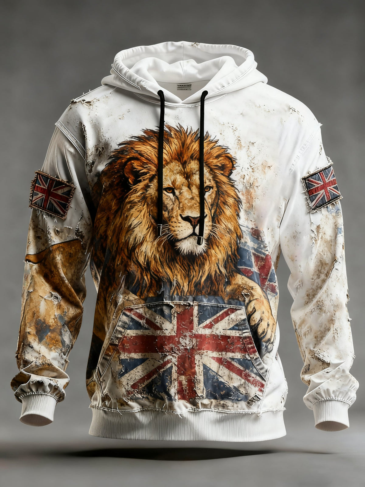 Men's Vintage England Flag Lion Printed Hoodie