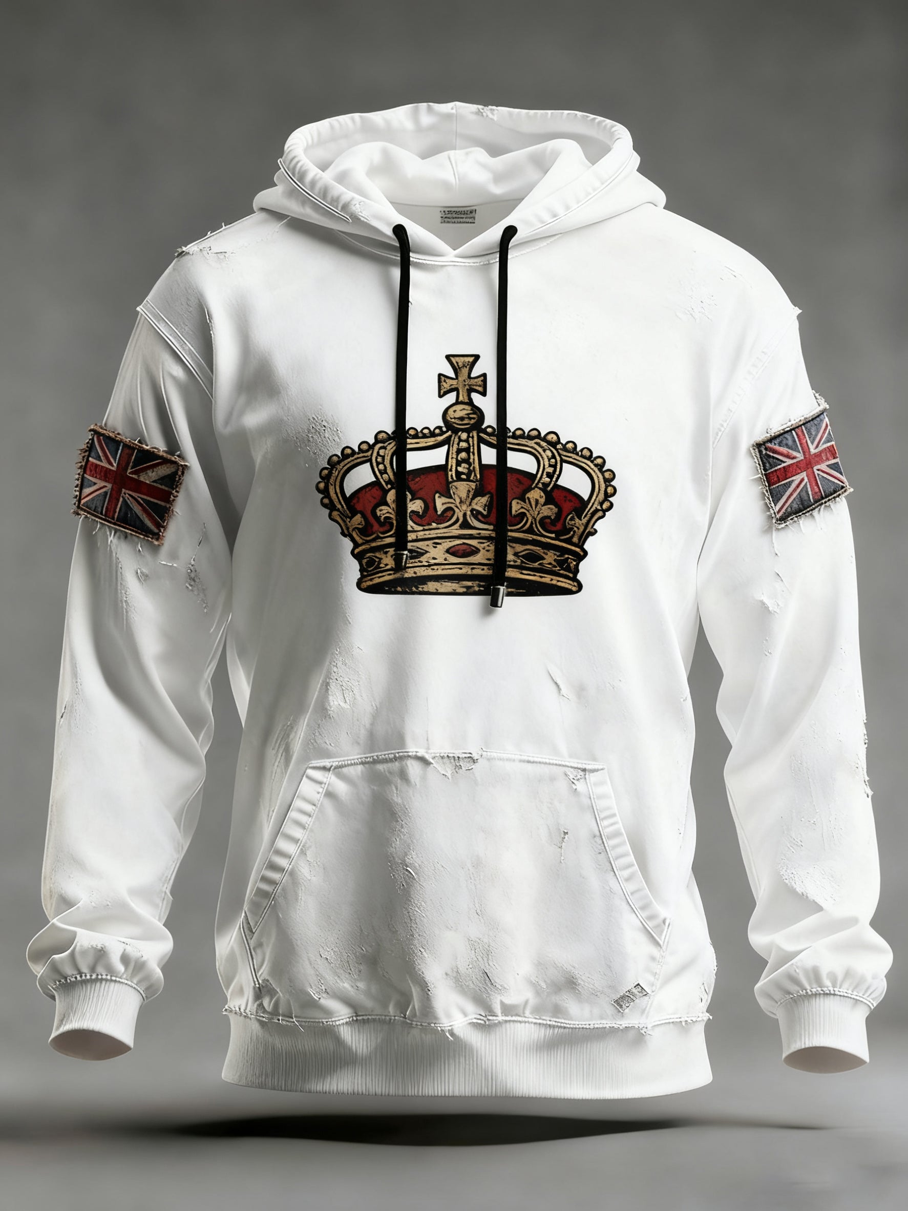 Men's Vintage England Flag Crown Printed Hoodie