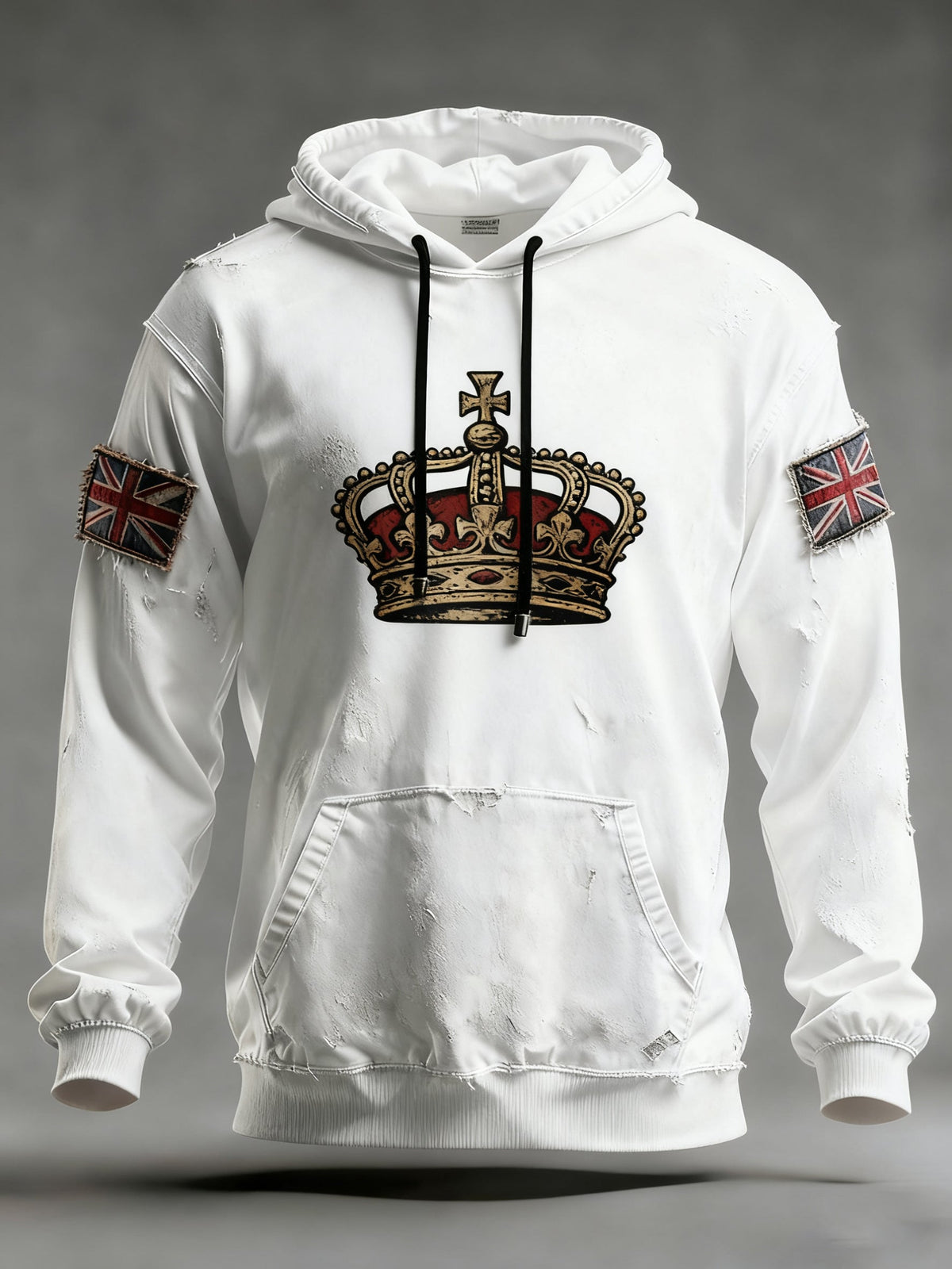Men's Vintage England Flag Crown Printed Hoodie