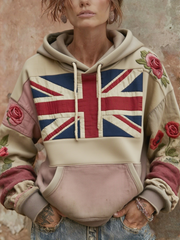 Damen-Hoodie mit britischem Blumen-Patchworkmuster