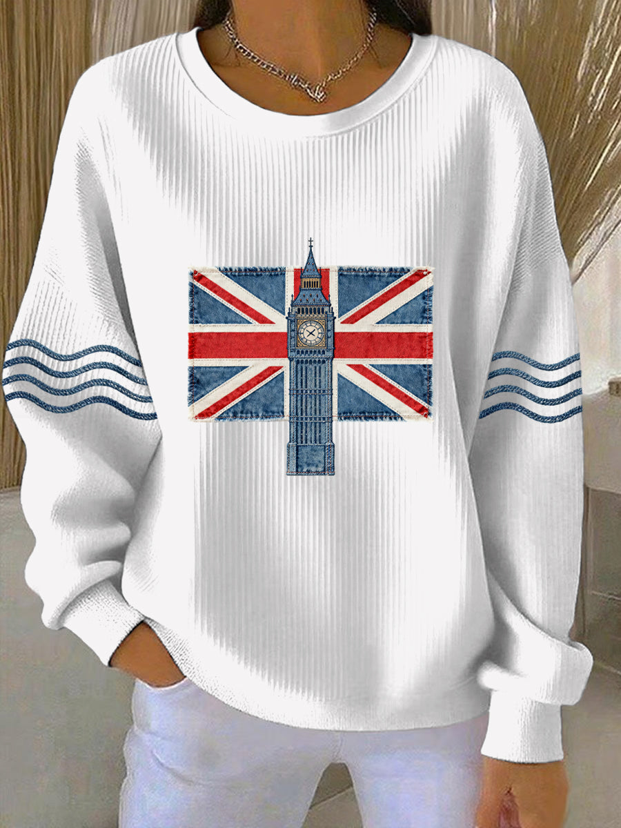 Damen-Sweatshirt im britischen Stil mit Print, lässig und bequem