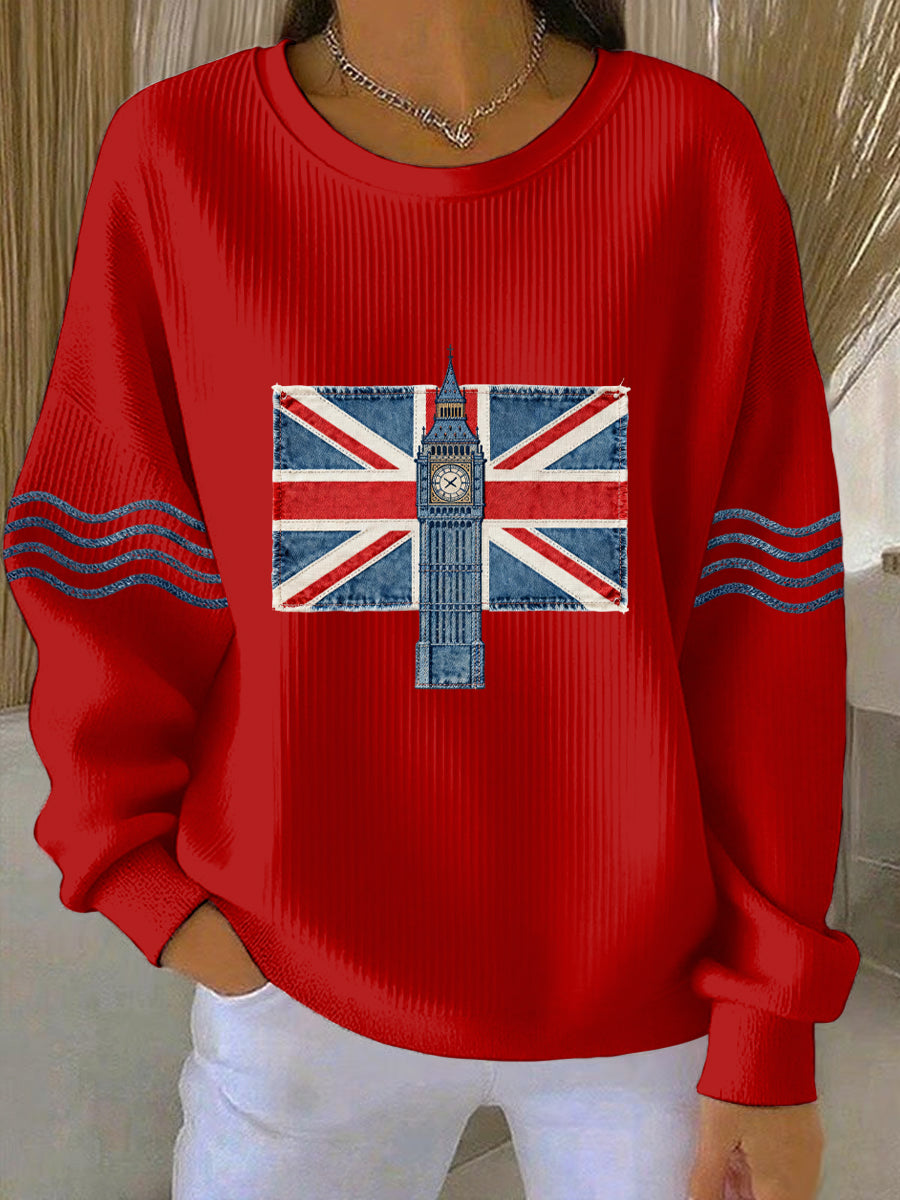 Damen-Sweatshirt im britischen Stil mit Print, lässig und bequem