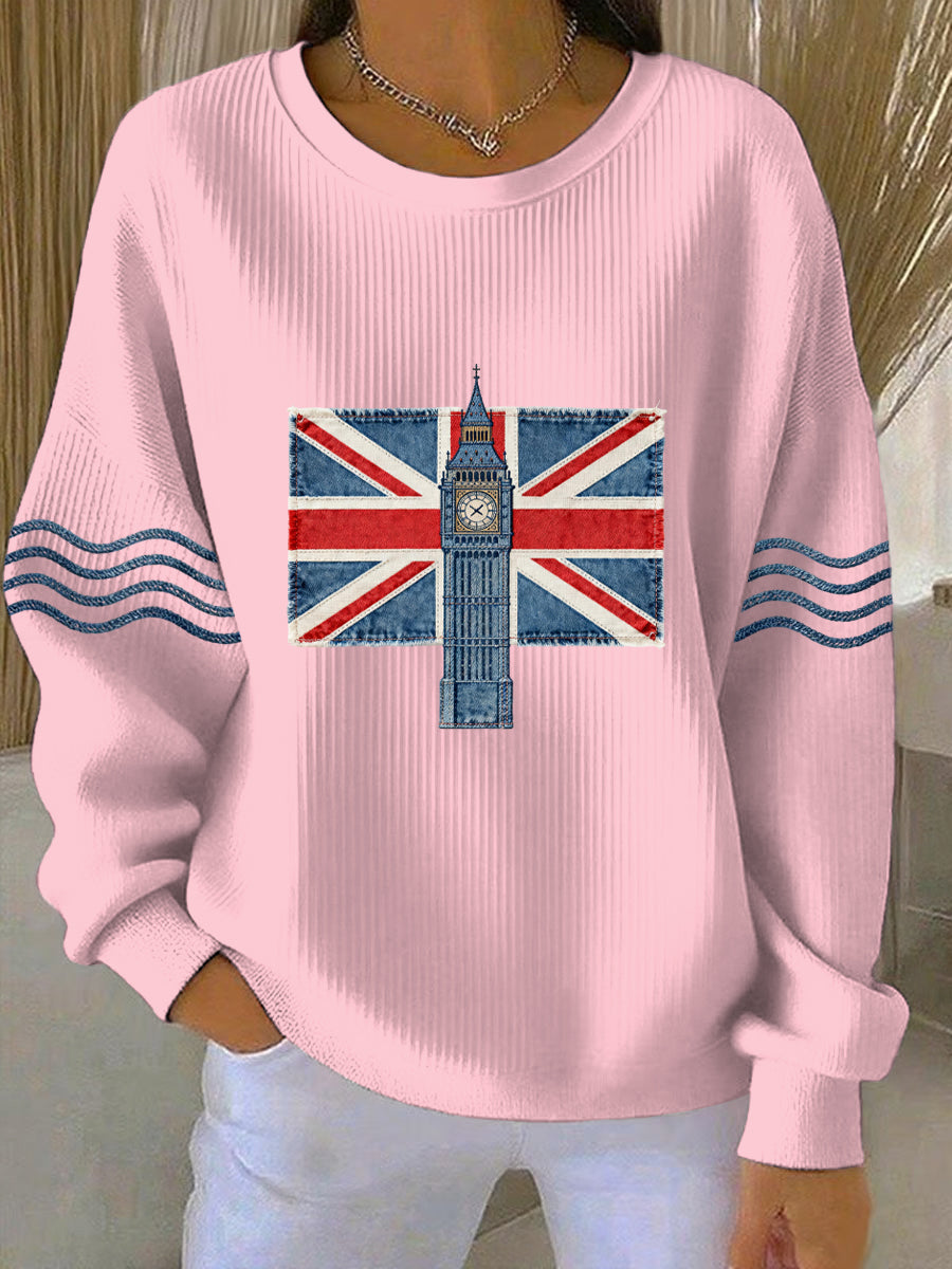 Damen-Sweatshirt im britischen Stil mit Print, lässig und bequem