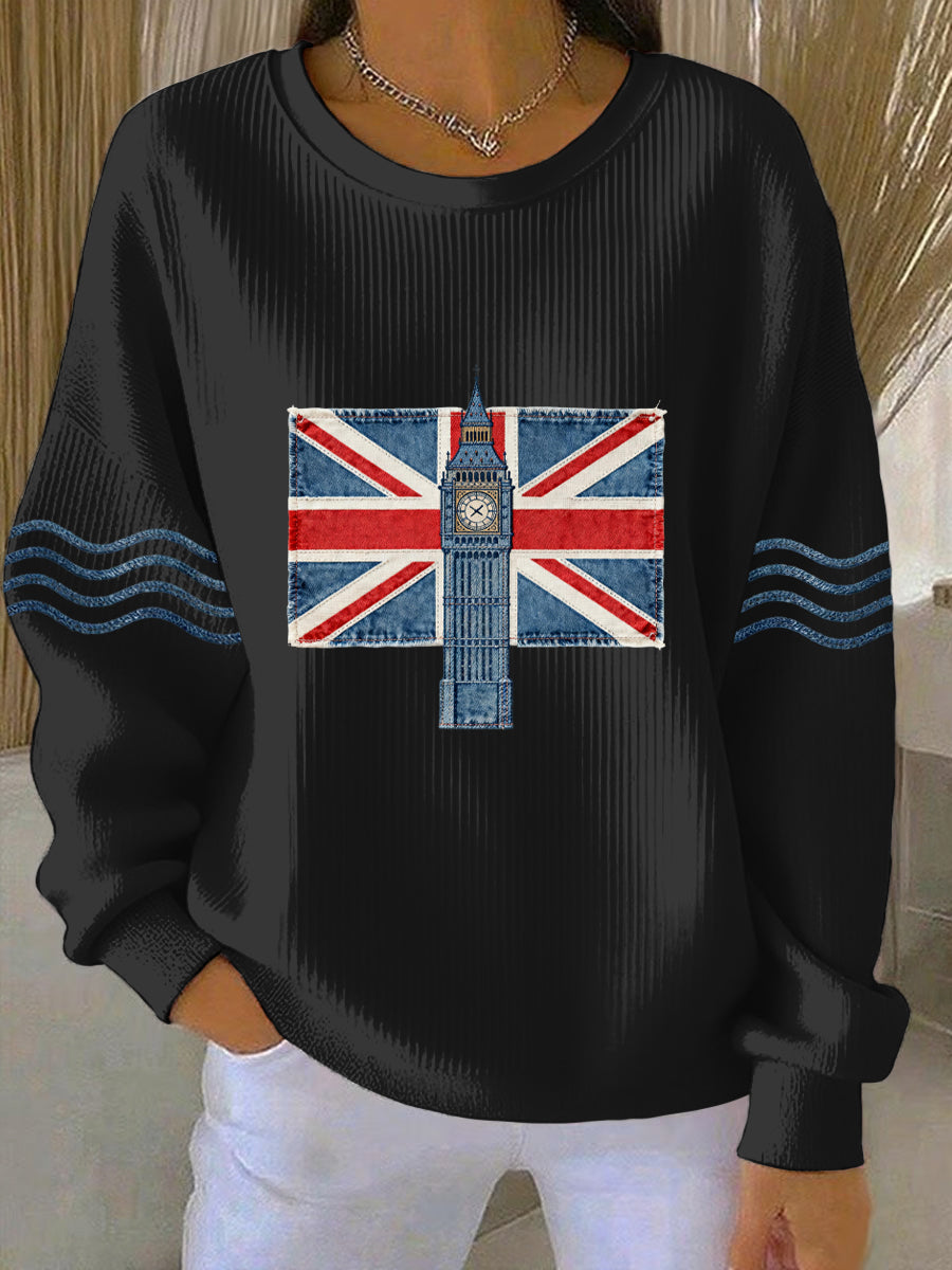 Damen-Sweatshirt im britischen Stil mit Print, lässig und bequem