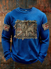 Men's Vintage England Flag Lion Printed Waffle Long Sleeve T-Shirt