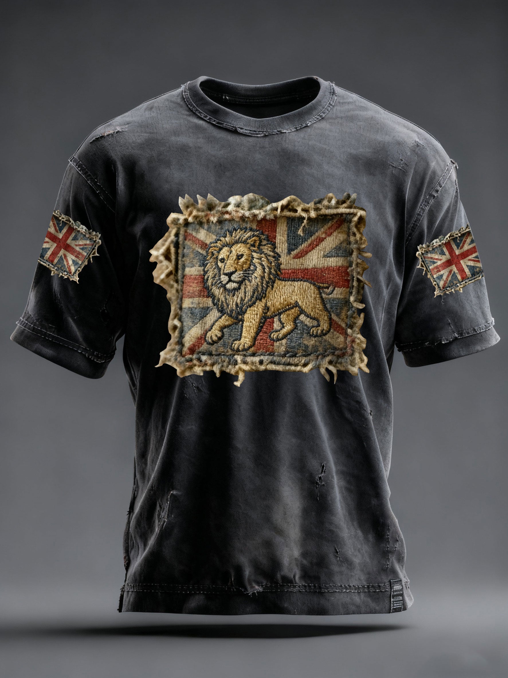 Men's Vintage England Flag Lion Printed T-shirt