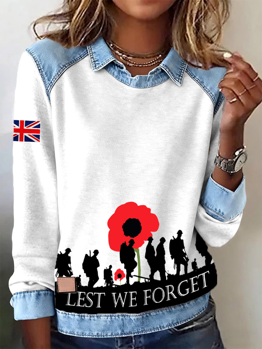 Langarmshirt mit Aufdruck zum Gedenktag der Frauen: „Lest We Forge“