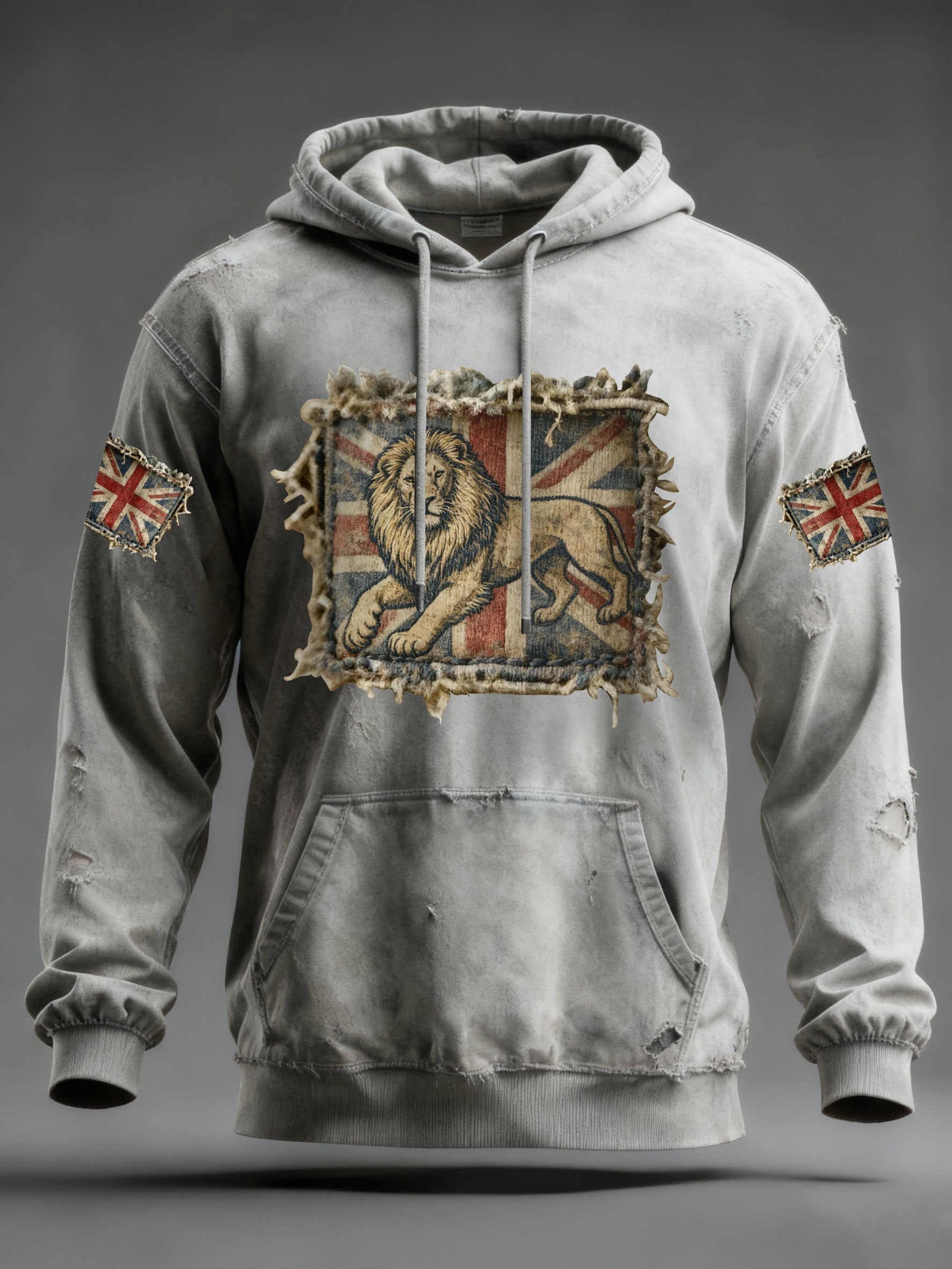 Men's Vintage England Flag Lion Printed Hoodie
