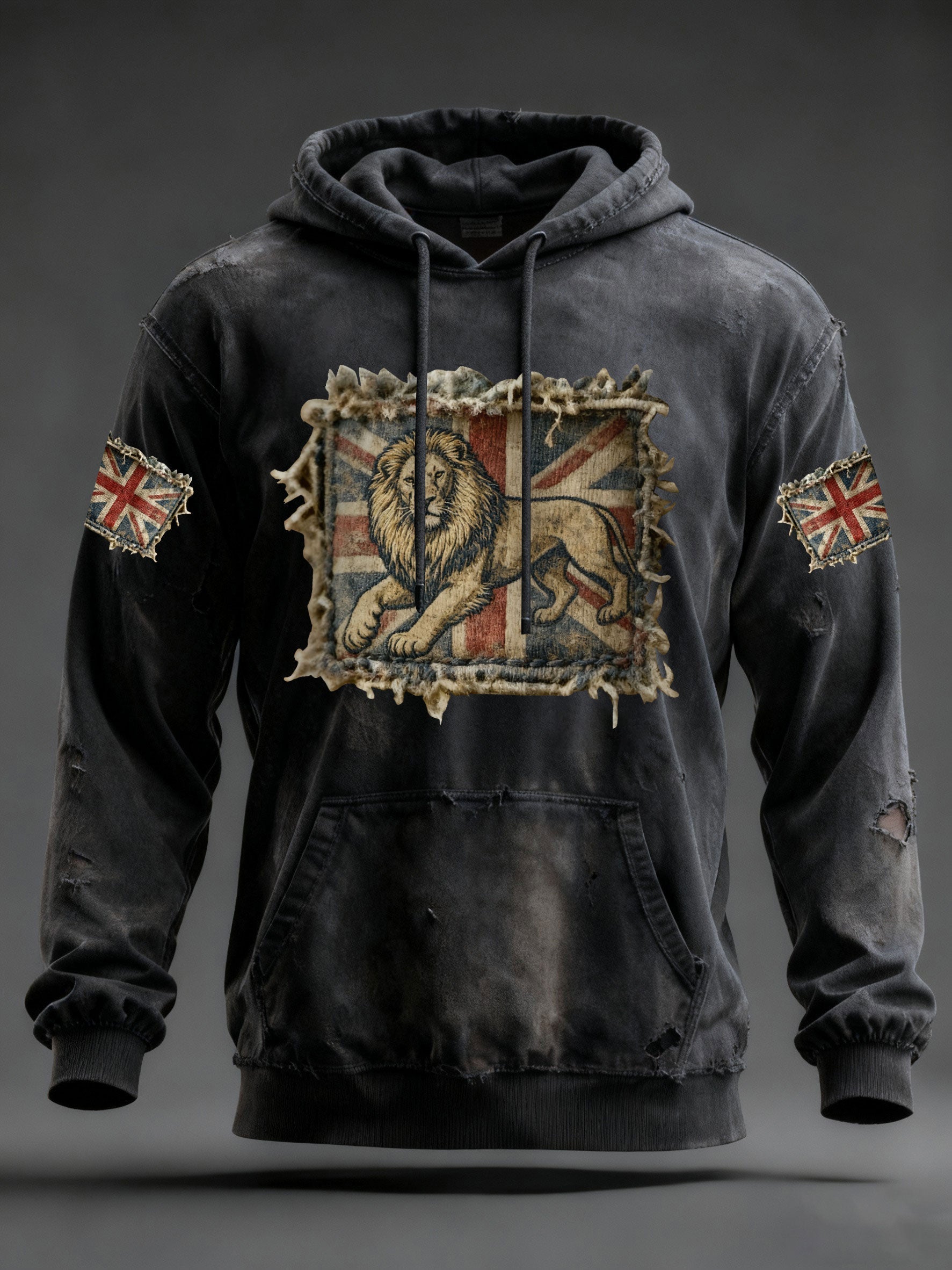 Men's Vintage England Flag Lion Printed Hoodie