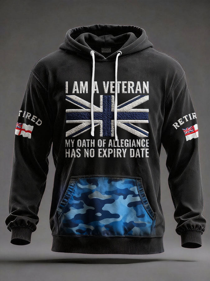 Men's UK Retired Veteran Printed Hoodie
