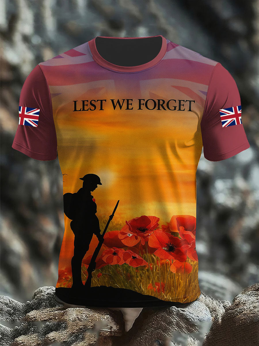 Herren-T-Shirt mit dem Aufdruck „Lest We Forget“ (Kurzarm)